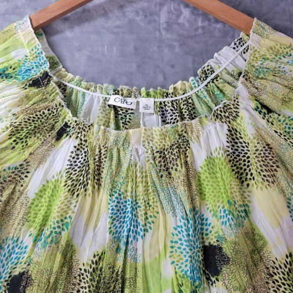 Cato Womens XL‎ Peasant Flowy Top Boho Festival Spring Summer Green Blue Floral - Picture 7 of 11